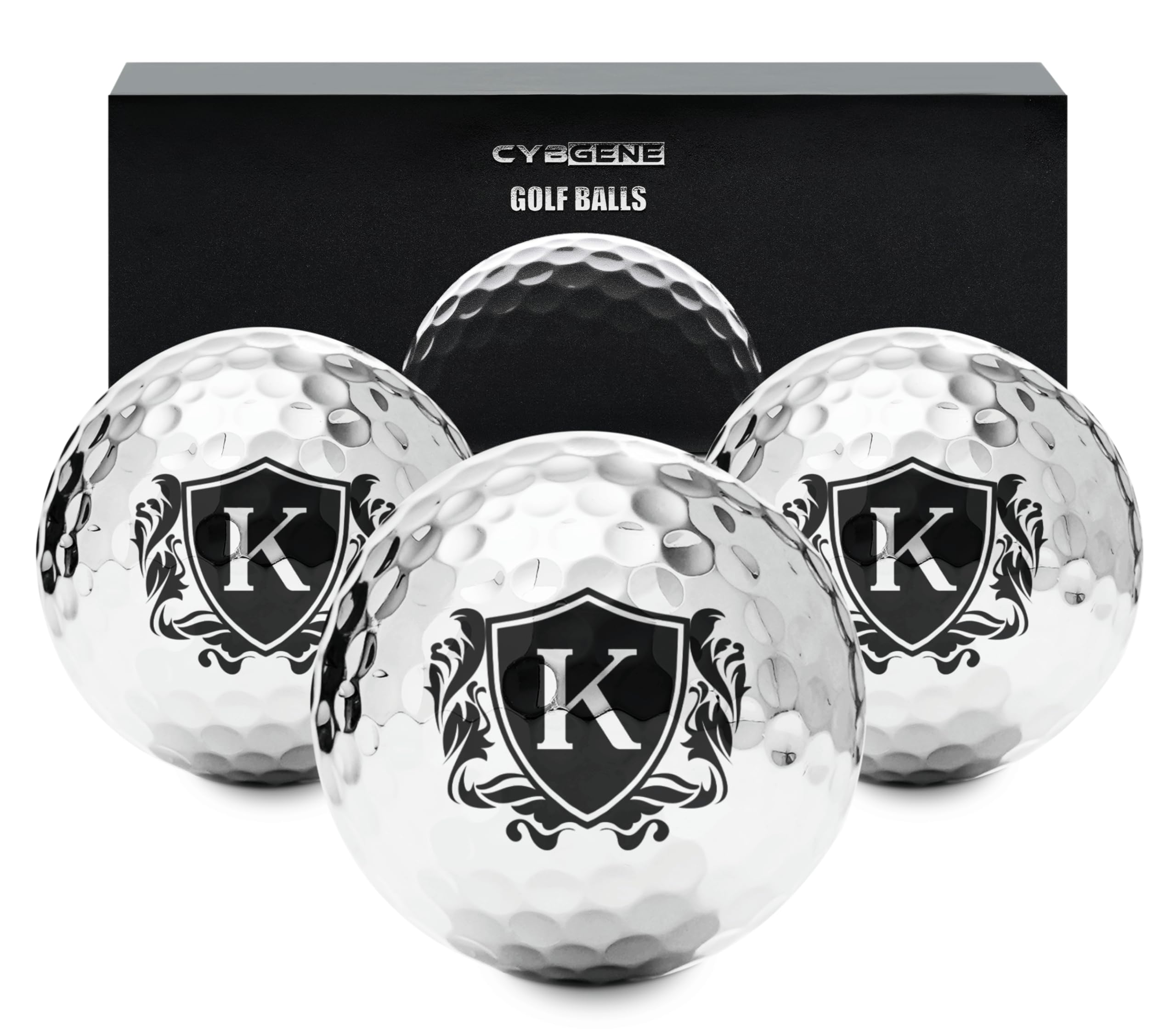 CybGene Personalised Golf Balls for Men, Unique Golf Gifts, Cool Accessories for Golfers, Golf Lovers, for Birthday and Christmas, Silver, K