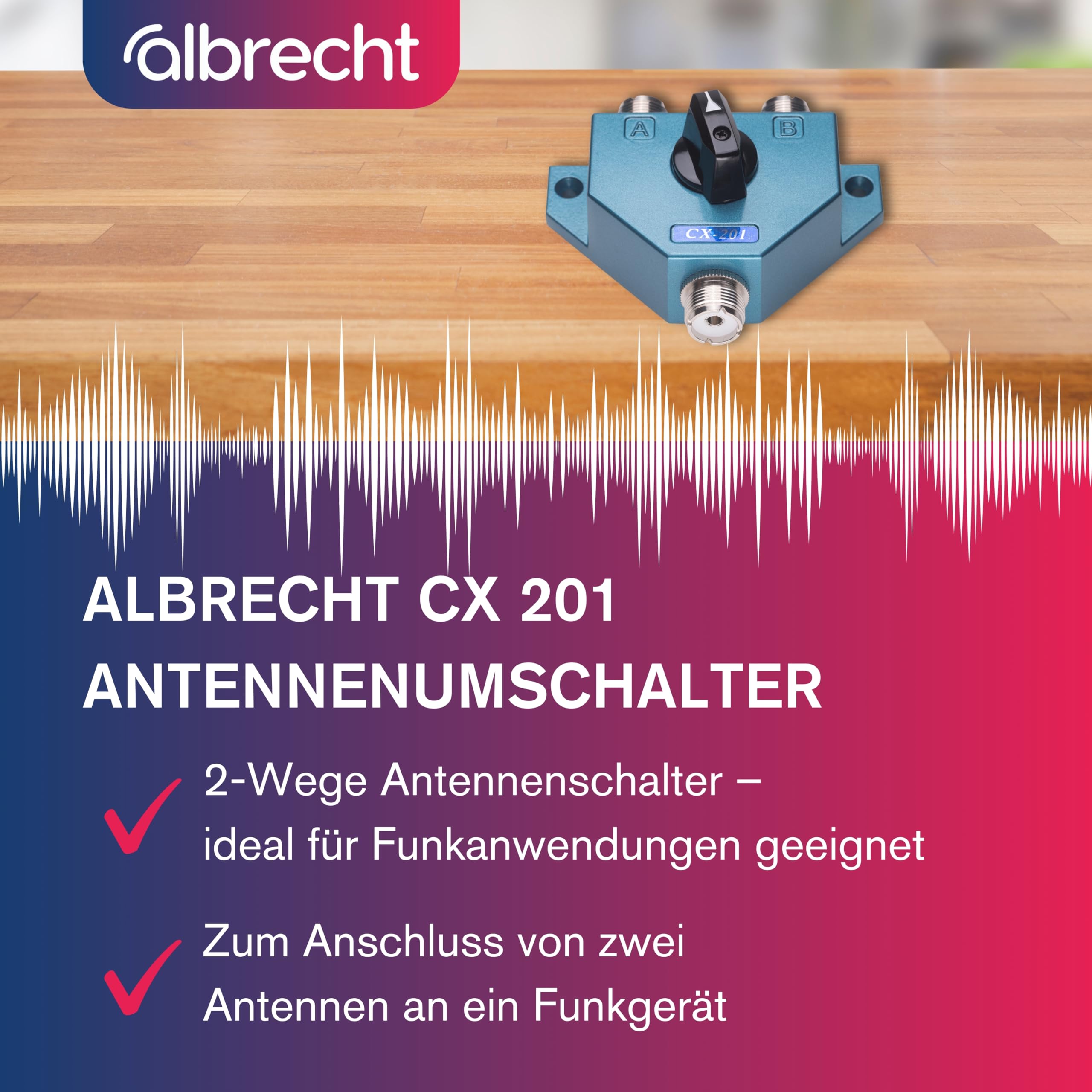 Albrecht CX 201 2-Wege PL Antennenumschalter 7401, ideal für CB Funk/Amateurfunk, Metallgehäuse, Koaxialsplitter für 2 Funkantennen mit PL-Stecker