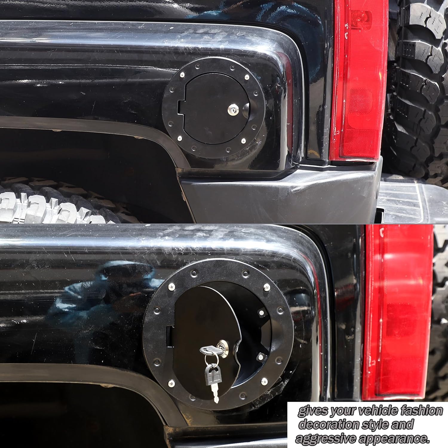 Fuel tank cap replacement anti-theft lock cap Compatible with Hummer H3 2005-2009 ，Locking Gas Cap Cover, Fuel Tank Door with Lock，Car Fuel Tank Gas Filler Cap Cover Trim Accessories (Black A)