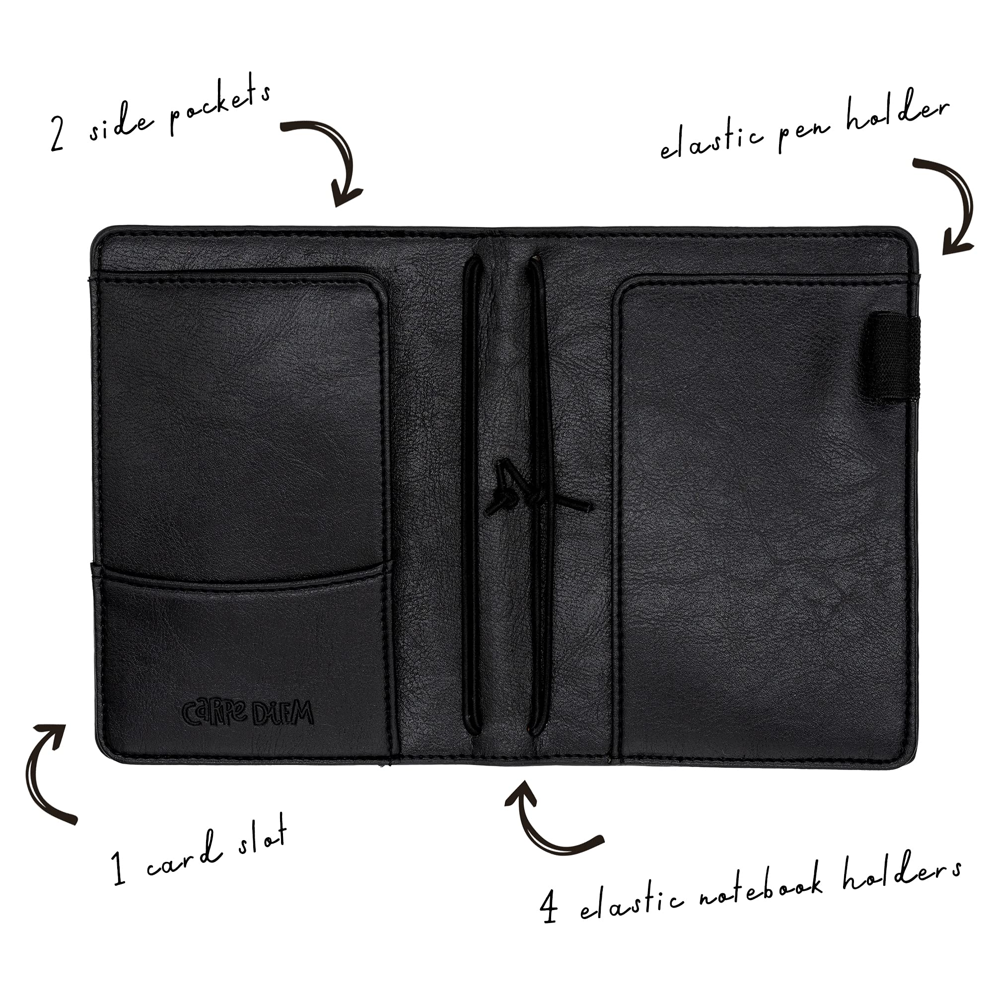 Pukka Pad, Carpe Diem A6 Notebook Cover And Passport Holder - 5.2 X 4.3 In - Features 4 Elastic Note Pad Holders, 2 Inside Pockets, Biness Card Slot, And Pen Holder - Black - View #6