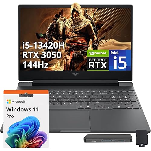 HP Victus Gaming Laptop, 15.6" FHD IPS 144Hz Display, Intel i5-13420H, 32GB RAM, 1TB PCIe SSD, NVIDIA GeForce RTX 3050, Backlit Keyboard, Camera, Wi-Fi 6, Win 11 Pro, Silver, 1TB Docking Station Set