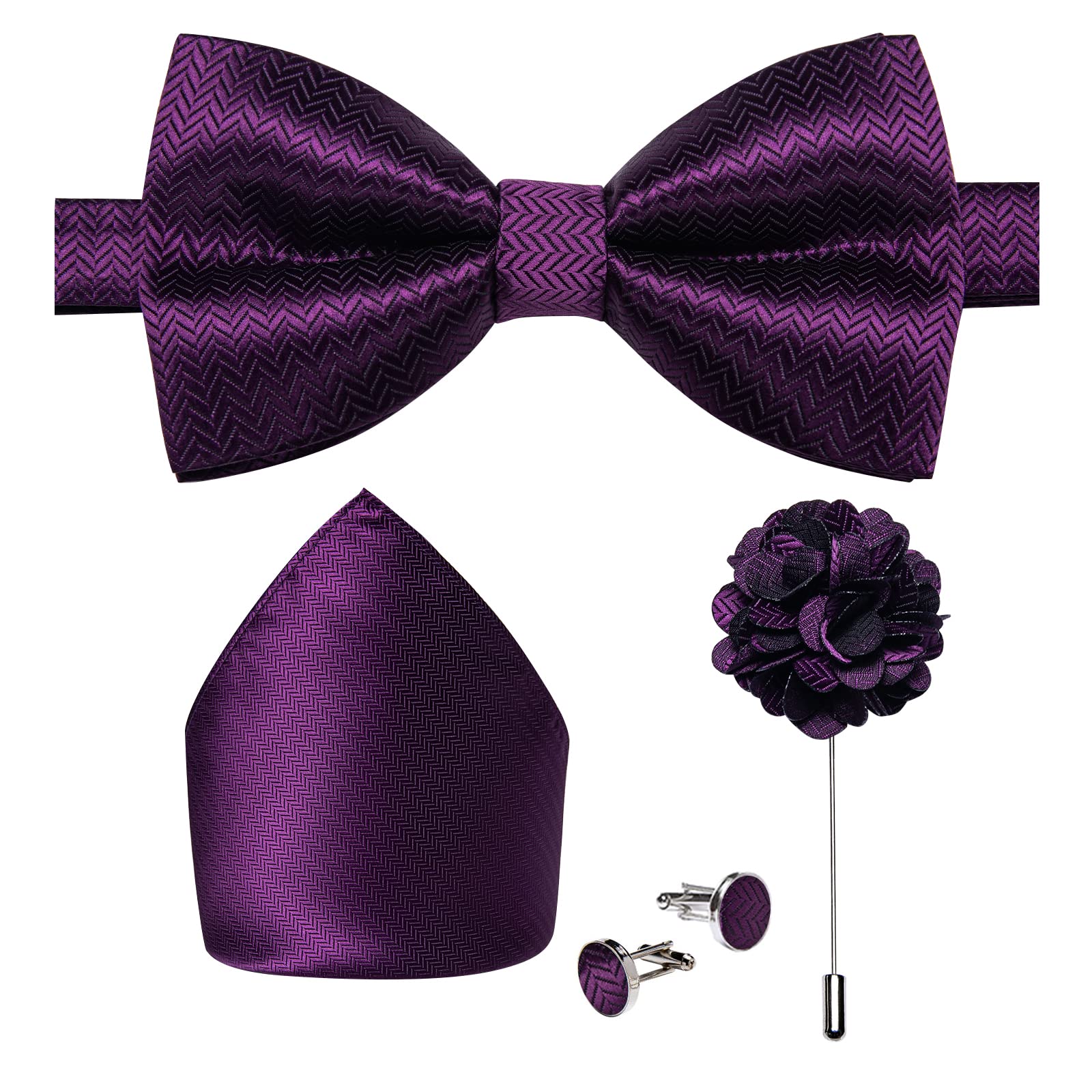DiBanGu Pre-Tied Bow Ties for Men Silk Adjustable Tuxedo Bowties Pocket Square Cufflinks Set with Lapel Pin Jacquard Woven