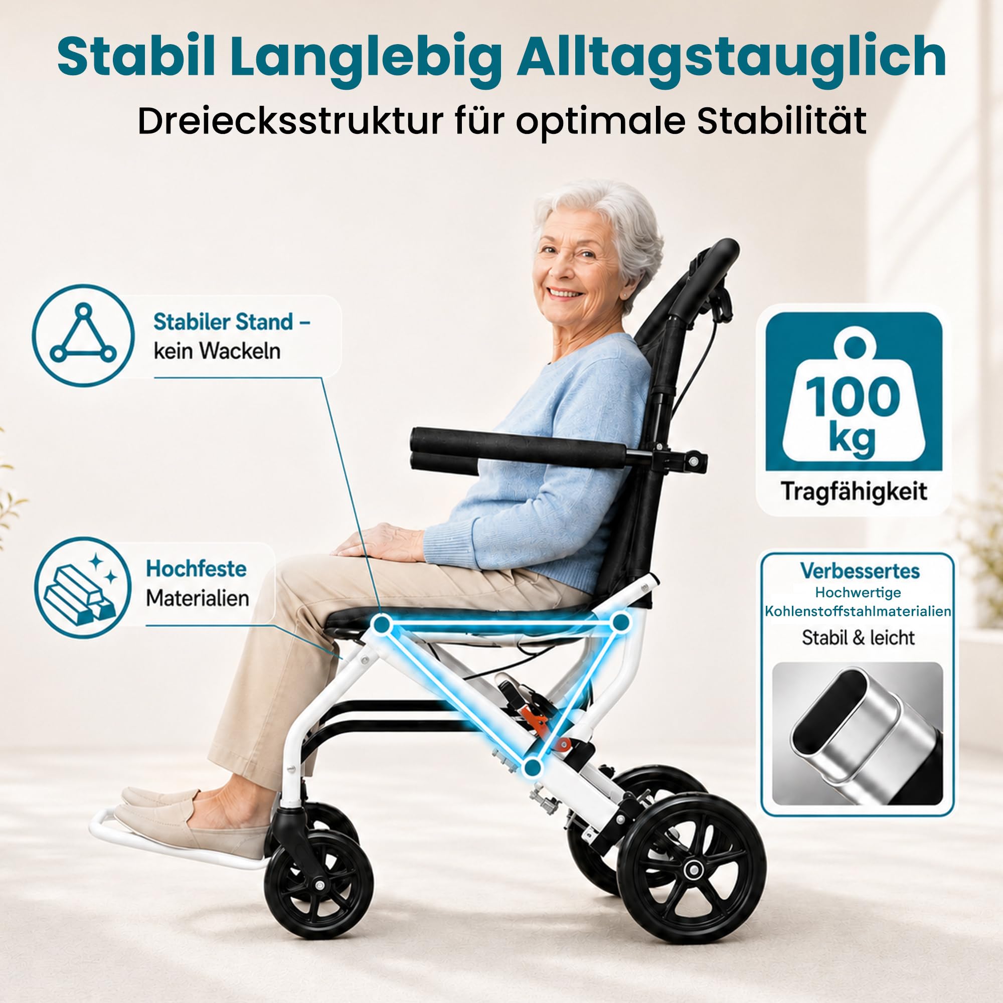Silla de ruedas plegable ultraligera con frenos, capacidad de carga de 100 kg, silla de ruedas de aleación de acero al carbono, ideal para menores de 180 cm de grosor y ancianos, asiento de 40 cm