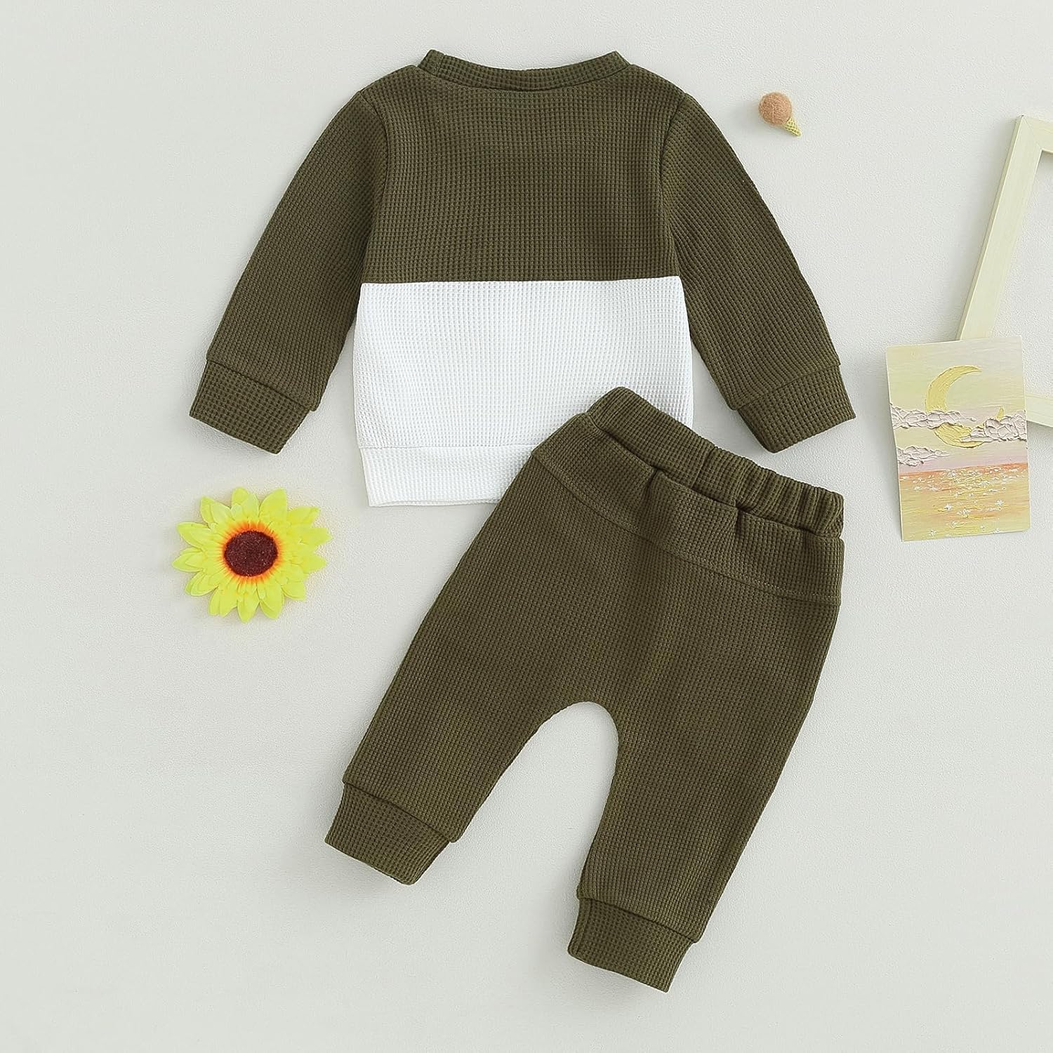 Toddler Baby Boy Fall Clothes Waffle Contrast Color Sweatshirt Pants Sets Infant Winter Outfits 6 12 18 24 Months - Image 7