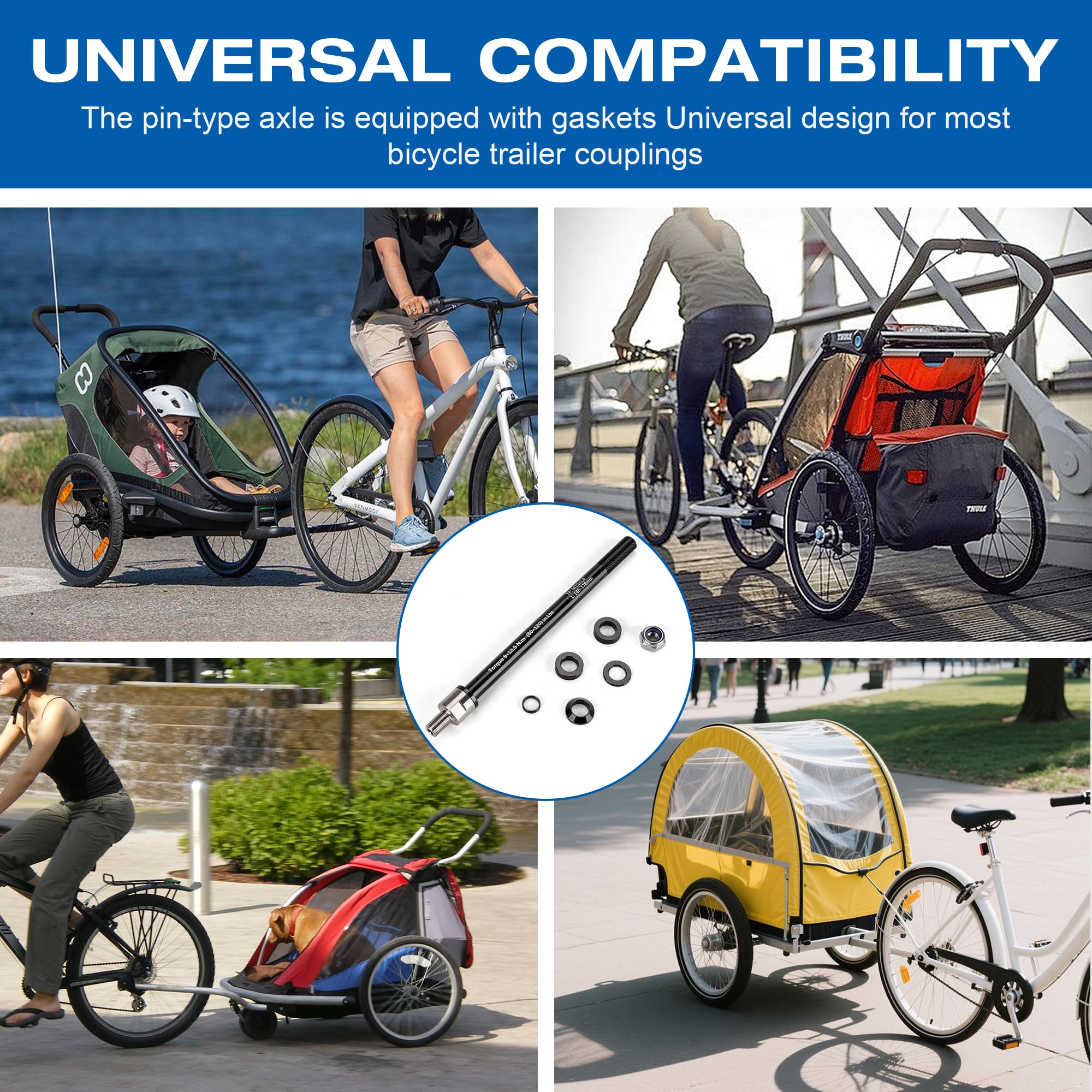 Asse passante da 12 mm per rimorchi bicicletta – Adattatore asse posteriore filettatura M12 x 1,0 gancio traino MTB bici corsa gravel bike nero