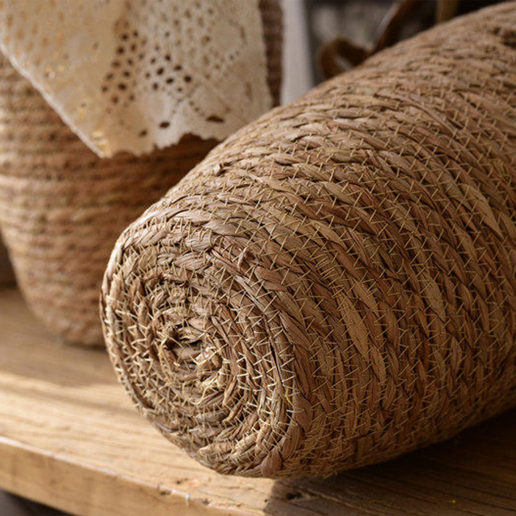 1 sztuka pleciony wazon z trawy na suszone kwiaty i trawę z pióropuszem, rustykalny urna podłogowa i stołowa, kosz na kwiaty z trawy morskiej do salonu, wejście deco Boho(kolor: średni)