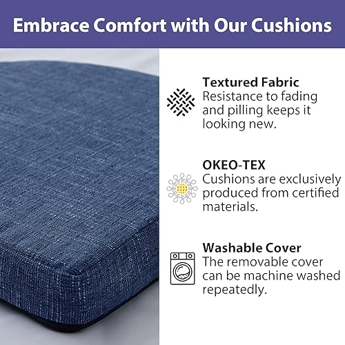 Miniatura 5 de Cojines para sillas de comedor con lazos y funda extraíble, cojines para sillas de comedor y cocina con parte inferior antideslizante, cojines de