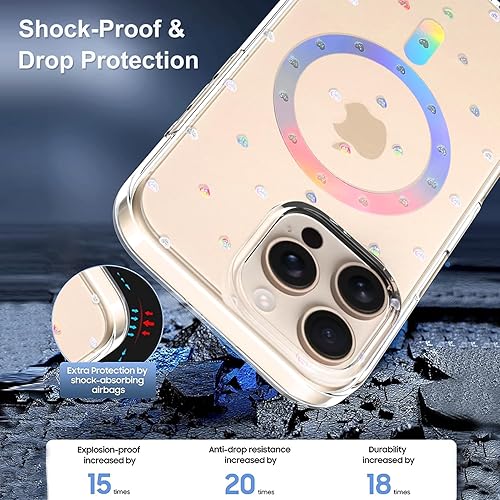 Miniatura 8 de OOK Funda magnética para iPhone 15, diseño floral, transparente, compatible con MagSafe, funda protectora rígida de policarbonato para iPhone 15,