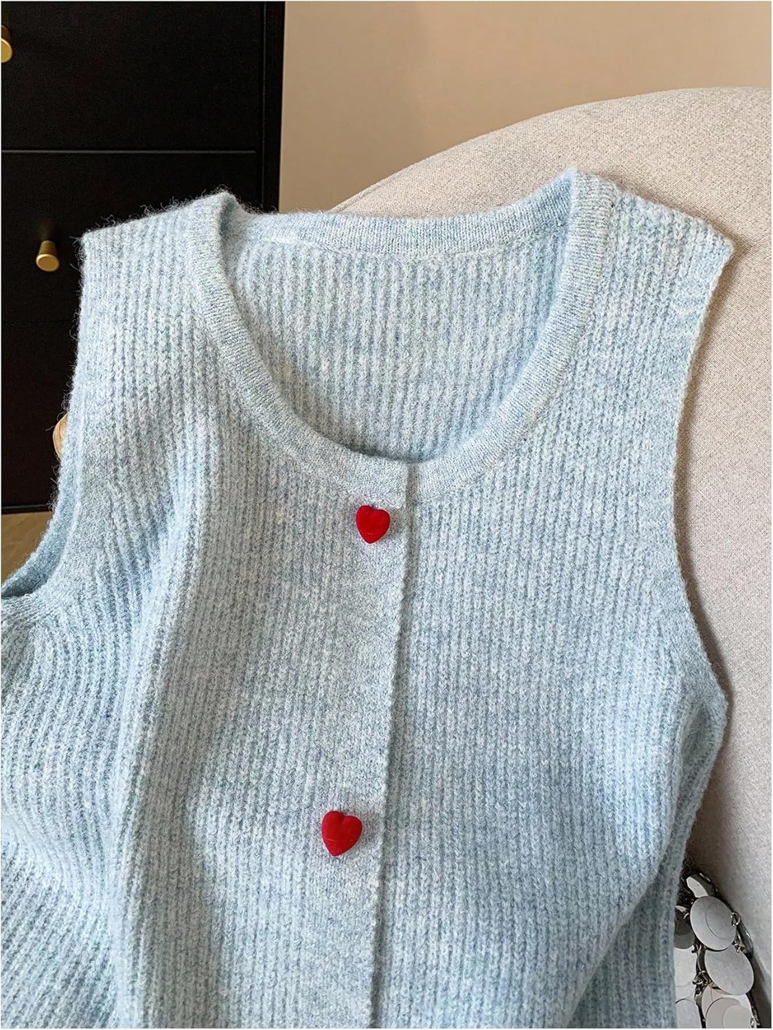 SHENHE Women's Sweater Vest Button Down Crew Neck Sleeveless Soft Knit Sweater Tank - Image 3