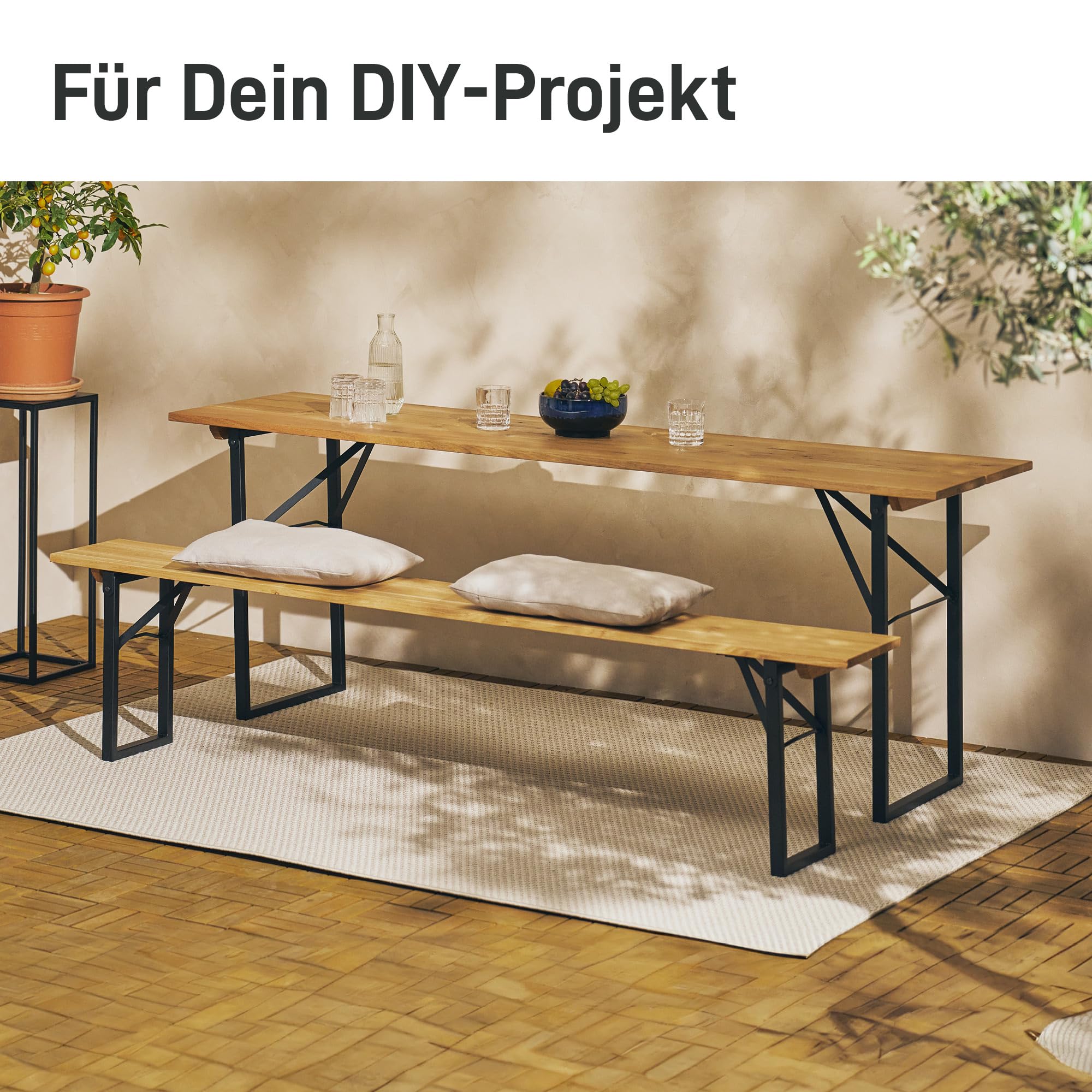 Natural Goods Berlin 2er Set Gartentisch Gestell klappbar (Schwarz, 70x42 cm) – Metall Tischbeine im Kastenprofil für Bierzeltgarnituren – Stabiles Tischgestell für Garten, Terrasse & Camping