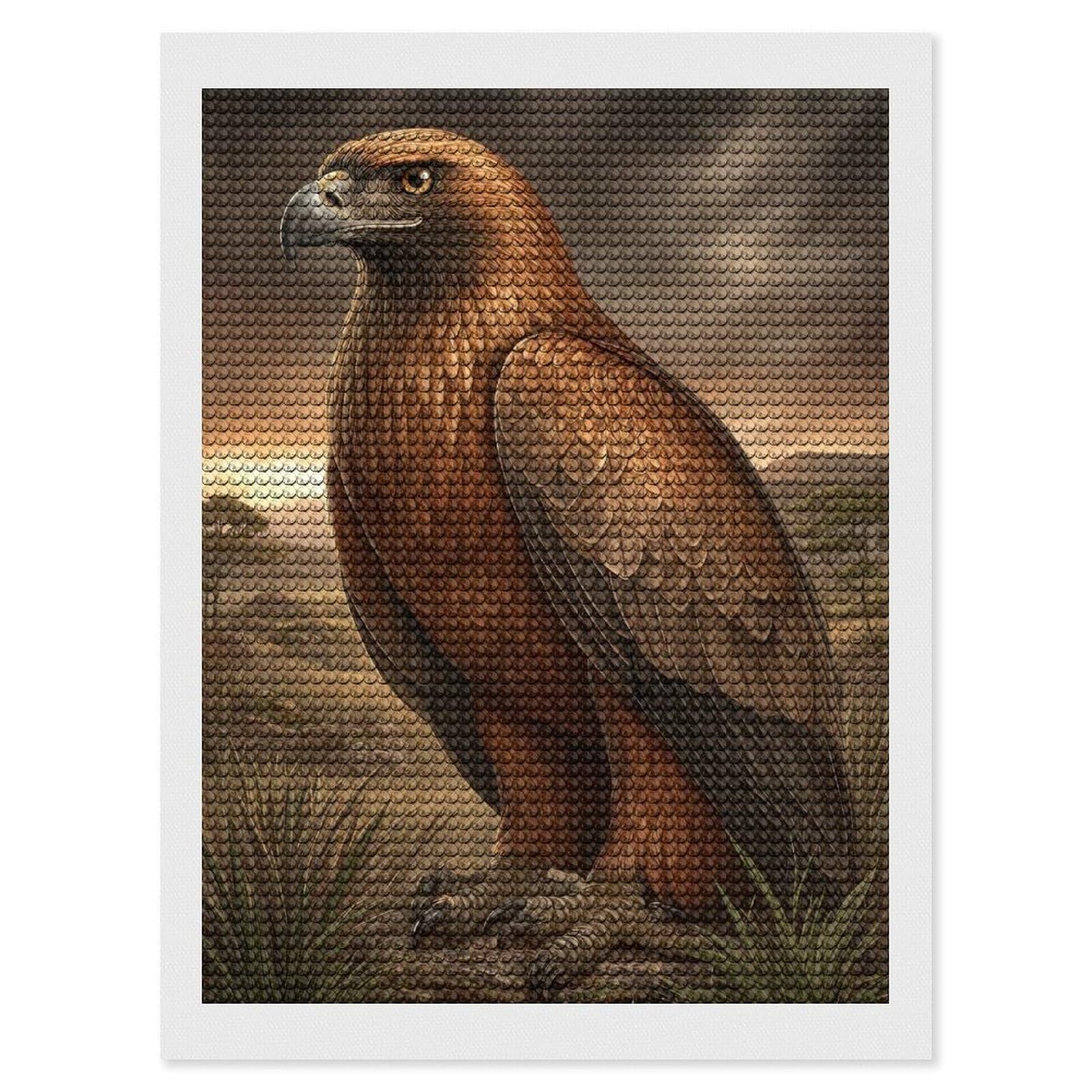 Junmoney Majestic Golden Eagle Portrait Diamond Painting Set 12"x16", Neat Printed Canvas, with Tool Kit, Bedroom Decor, Gift Idea, Complete Accessories