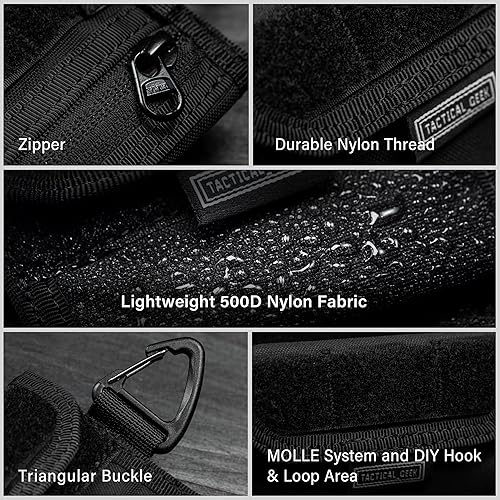 Vista 26 de TACTICAL GEEK - Organizador de bolsa A2 L, cartera de mano de nailon, bolsillo de almacenamiento EDC multiusos, organizador de bolsillo Negro grande