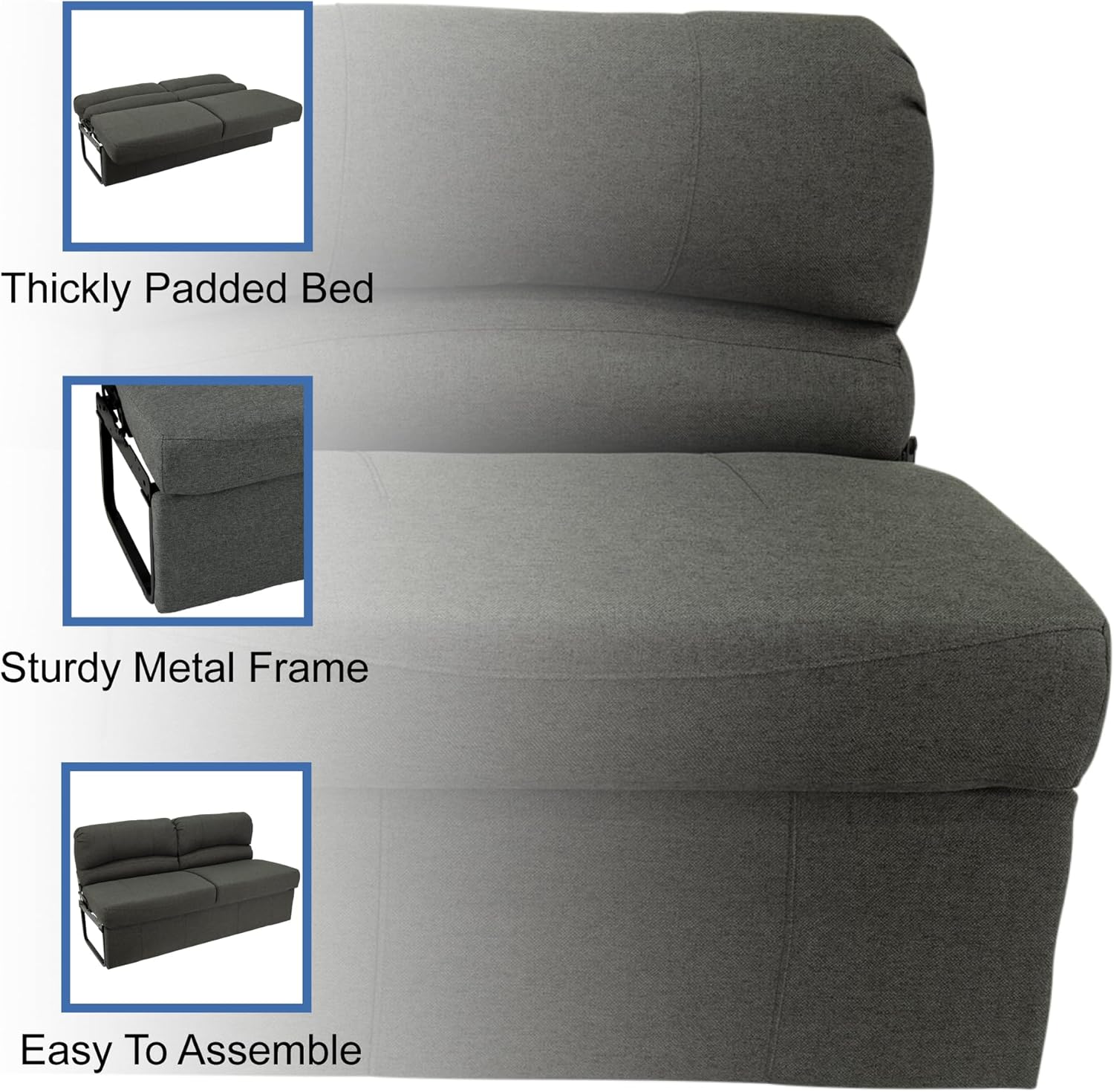 RecPro Charles RV 72" Jackknife Sofa | Love Seat | Sleeper Sofa | 11" Legs and Hardware Included (Fossil)