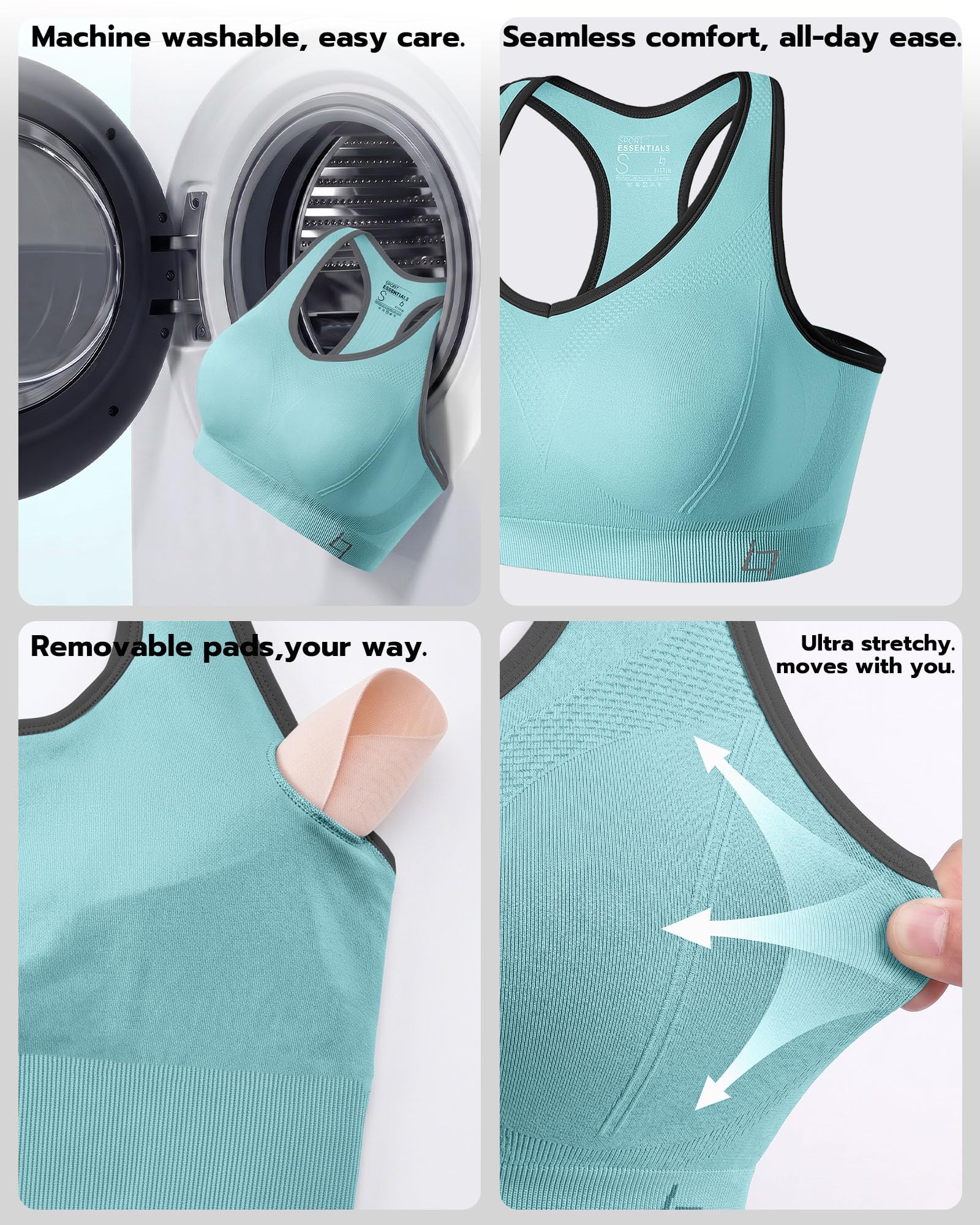 FITTIN Sport BH Damen Mädchen ohne Buegel - Gepolstertes Bequemes Atmungsaktives Sportbustier BH Top Fuer Workout Yoga Jogging Fitness Training
