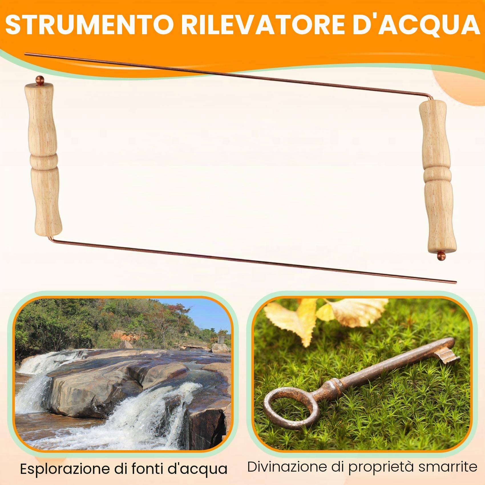 Kit di Bacchette da Rabdomante In Rame per Strumento di Divinazione - Bacchette da Divinazione con Manici In Legno Naturale