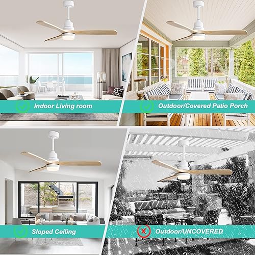Miniatura 3 de Sofucor Ventilador de techo de 52 pulgadas con luces y control remoto, ventilador de techo de madera moderno para interiores y exteriores con motor