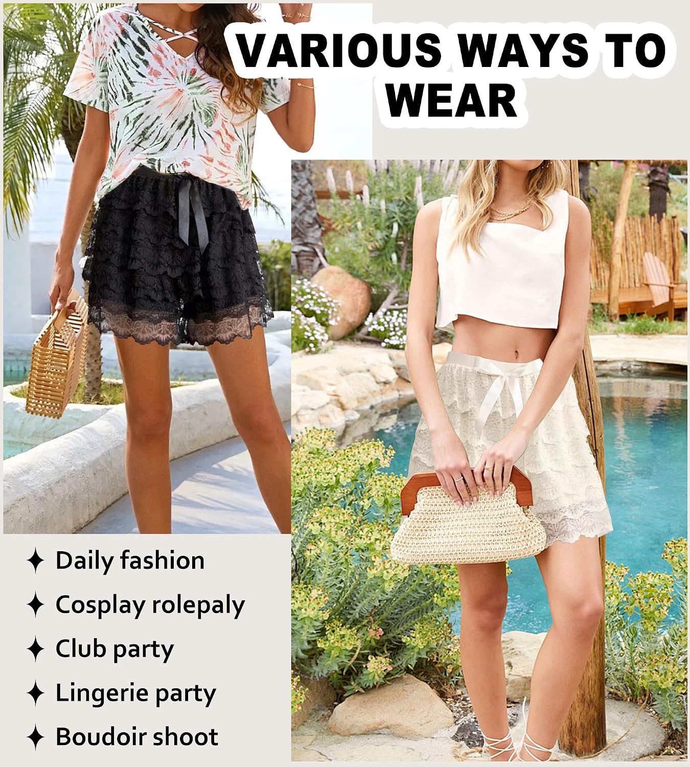 Girls' Lace Skirt 5-Layer Ruffle Mini Skirt Cute Lolita Bloomers for Teens, Junior, School, Party
