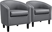 Yaheetech Faux Leather Barrel Chairs Set of 2 - Comfy Gray Modern Club Accent Chairs with Sturdy Wood Legs for Living Room