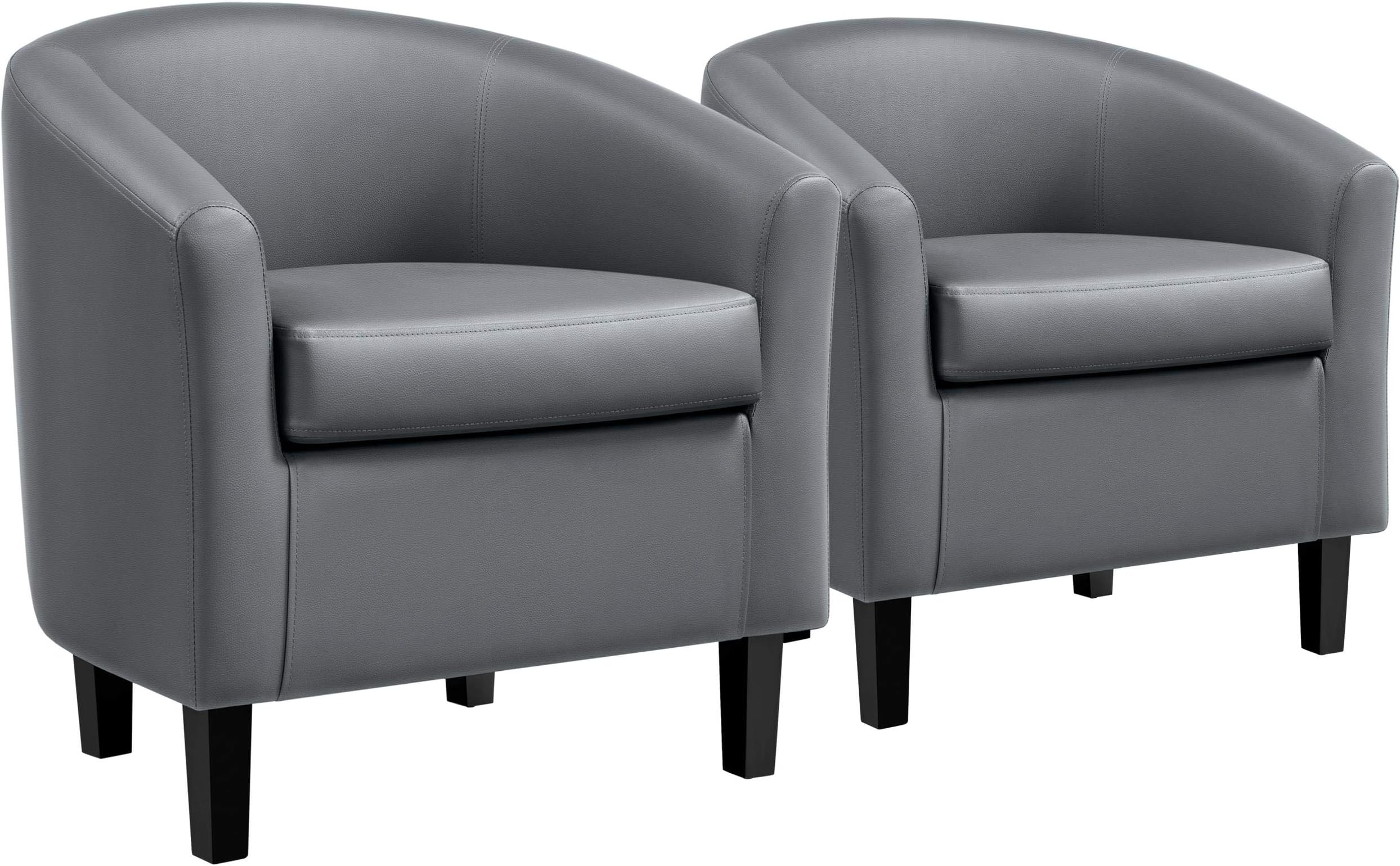 Yaheetech Barrel Chairs, Faux Leather Chairs, Modern Leather Club Chairs Comfy Gray Accent Chairs with Sturdy Wood Legs for Living Room/Bedroom/Reading Room/Waiting Room, Gray, Set of 2