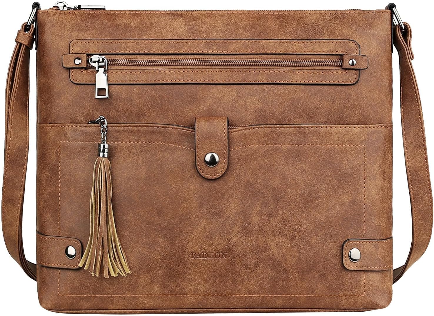 FADEON Large Crossbody Purses for Women Crossbody Bag, Designer Leather Cross Body Purses Multi Pocket Shoulder Bag