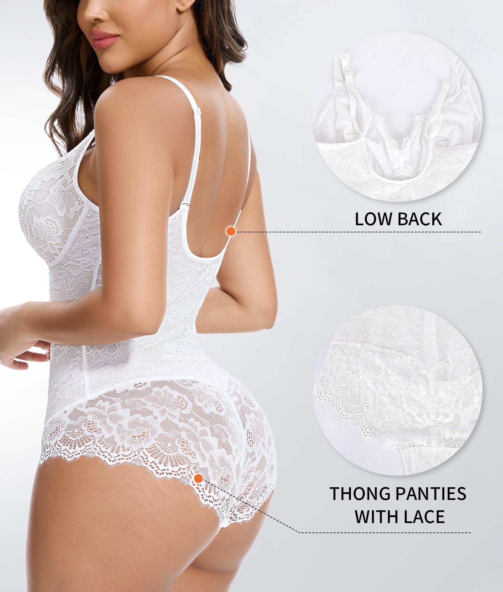 Body en Dentelle Shapewear Femmes Dos Nu Corps façonnage Ventre contrôle Justaucorps Combinaisons Hauts col en V Corps Haut