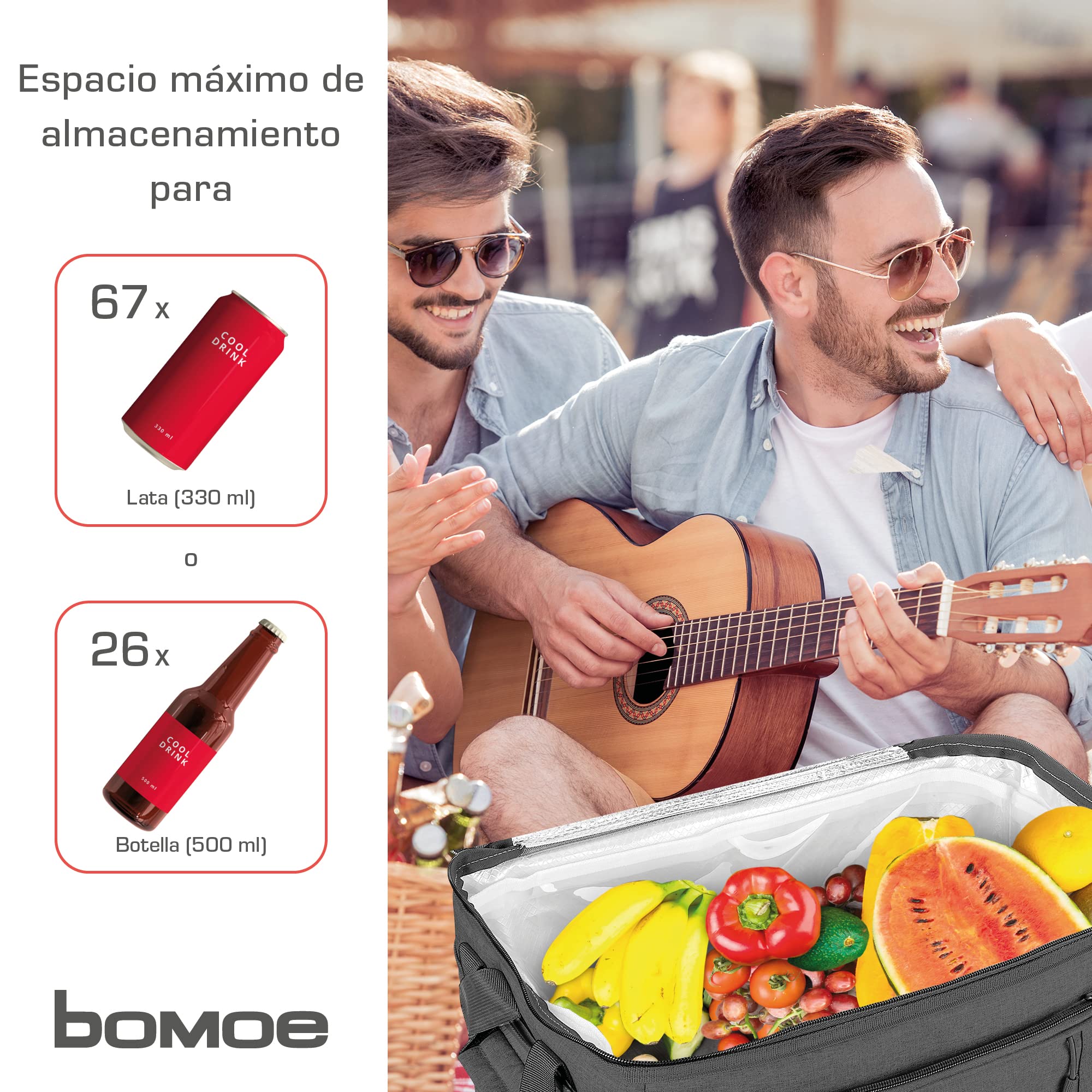 bomoe IceBreezer Nevera portátil 39l/45l/52l - Bolsa térmica Comida y Bebida Función de refrigeración 16 Horas - Nevera Coche - Bolsa Porta Alimentos isotérmica - Gris y Antracita