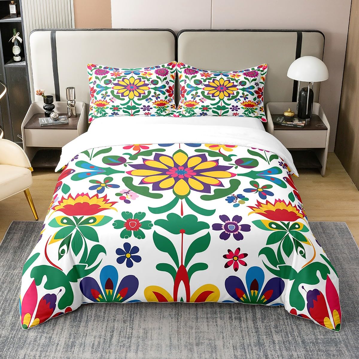 Housse de couette en coton fleur 240x260 cm pour lit adulte