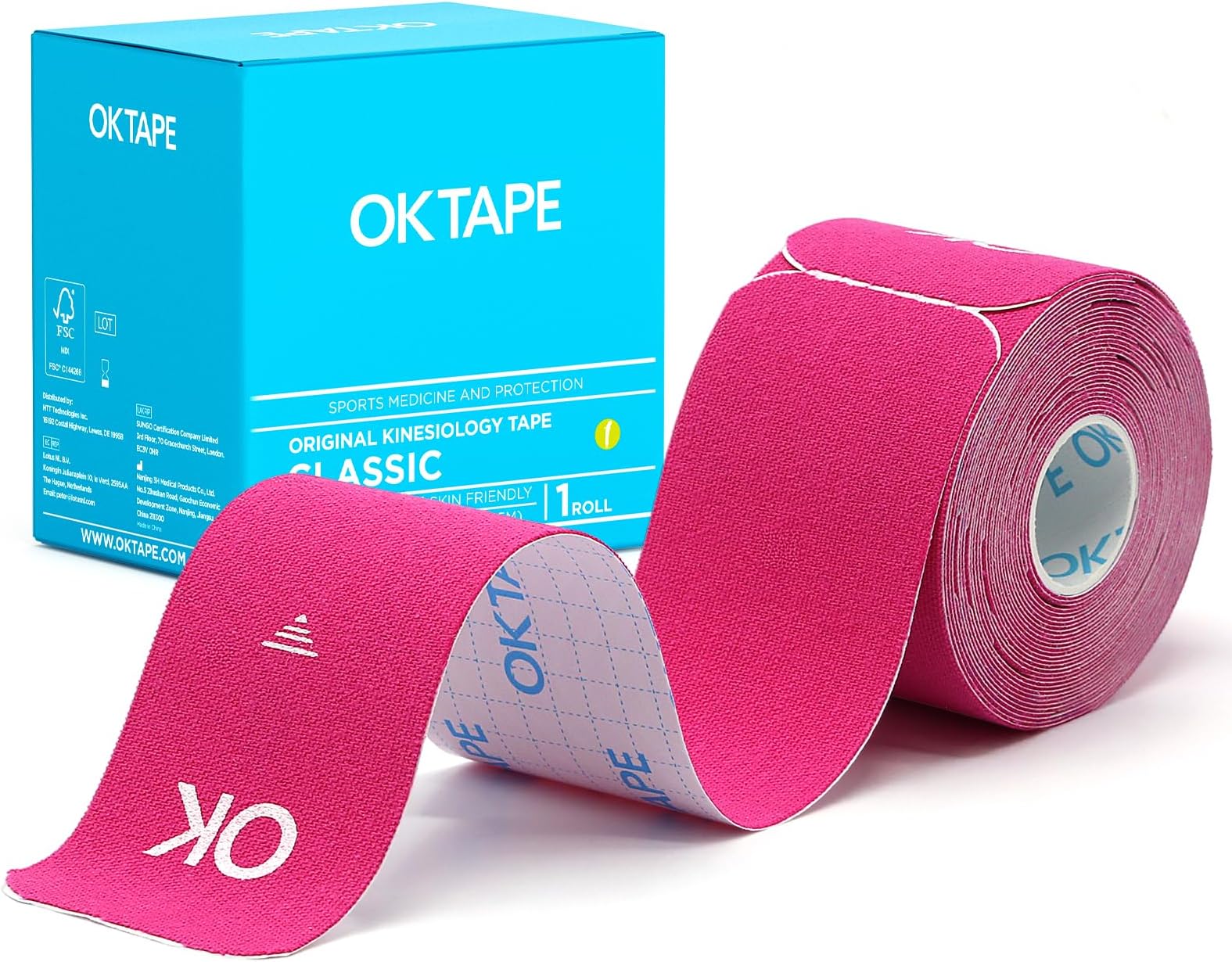 OK TAPE Kinesiology Tape 10 inches Precut, 20 Strips, Cotton Elastic Athletic Tape Latex Free, 2in x 16ft, Pink