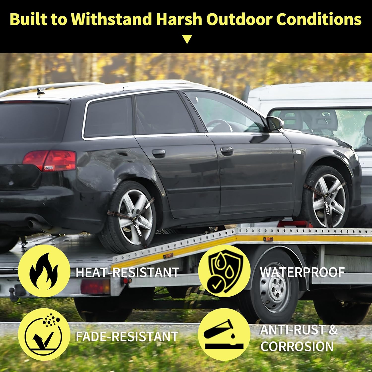 4 Pack 2” x 10ft Over-The-Tire Wheel Tie Down Straps for Car Trailer, 10,000 lbs Heavy Duty Ratchet Straps Kit, Tire Lasso Style, Includes Optional 36'' (4) Axle Straps for UTV ATV - Image 8