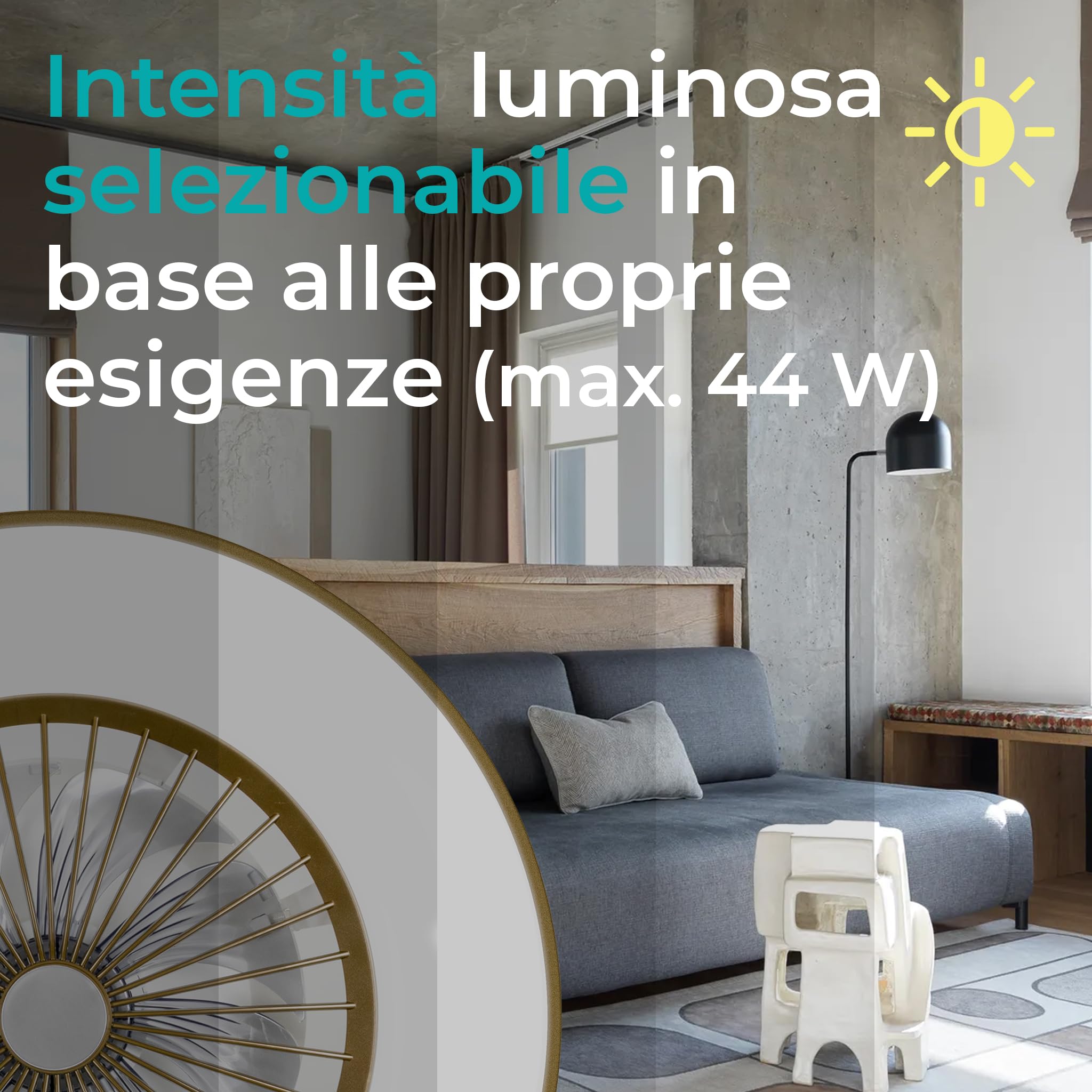 Noaton® Vega marrone 11056CR Ventilatore da soffitto con luce, telecomando, attenuazione LED max 44 W, 3 temperature di colore regolabili, timer, flusso d'aria fino a 61 m3/min, Ø56 cm