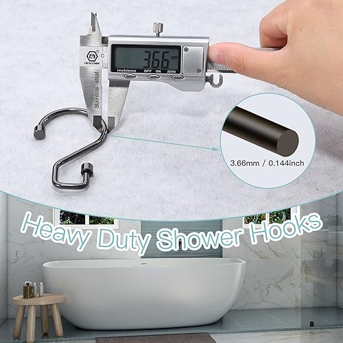 Miniatura 4 de Goowin Ganchos para cortina de ducha, 12 anillos de cortina de ducha en forma de S, anillos de cortina de ducha negros inoxidables, ganchos de ducha