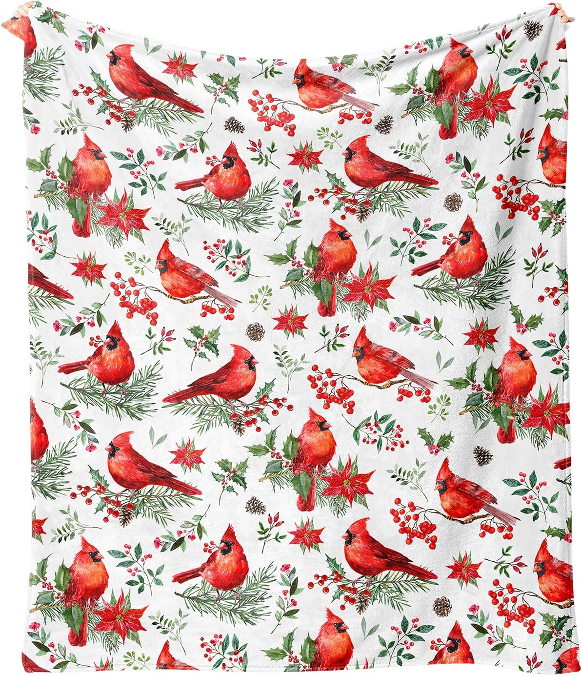 50"x60" Premium Red Cardinal Fleece Throw Blanket, Elegant Winter Holiday Soft Blanket, Christmas Bird Home Decor Gift for Women Adults Family Sofa Bedroom image 2