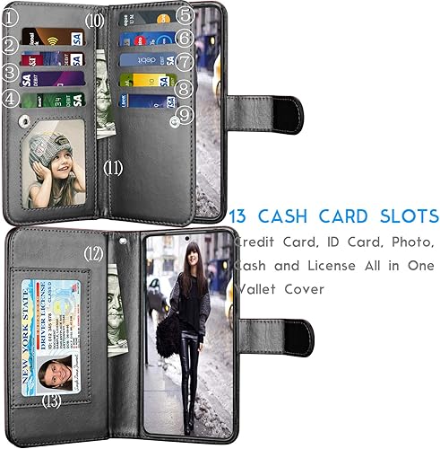 Miniatura 8 de Tekcoo Funda tipo cartera para Galaxy S21 Ultra, piel sintética de lujo, para tarjetas de crédito, con ranuras para tarjetas de crédito, funda