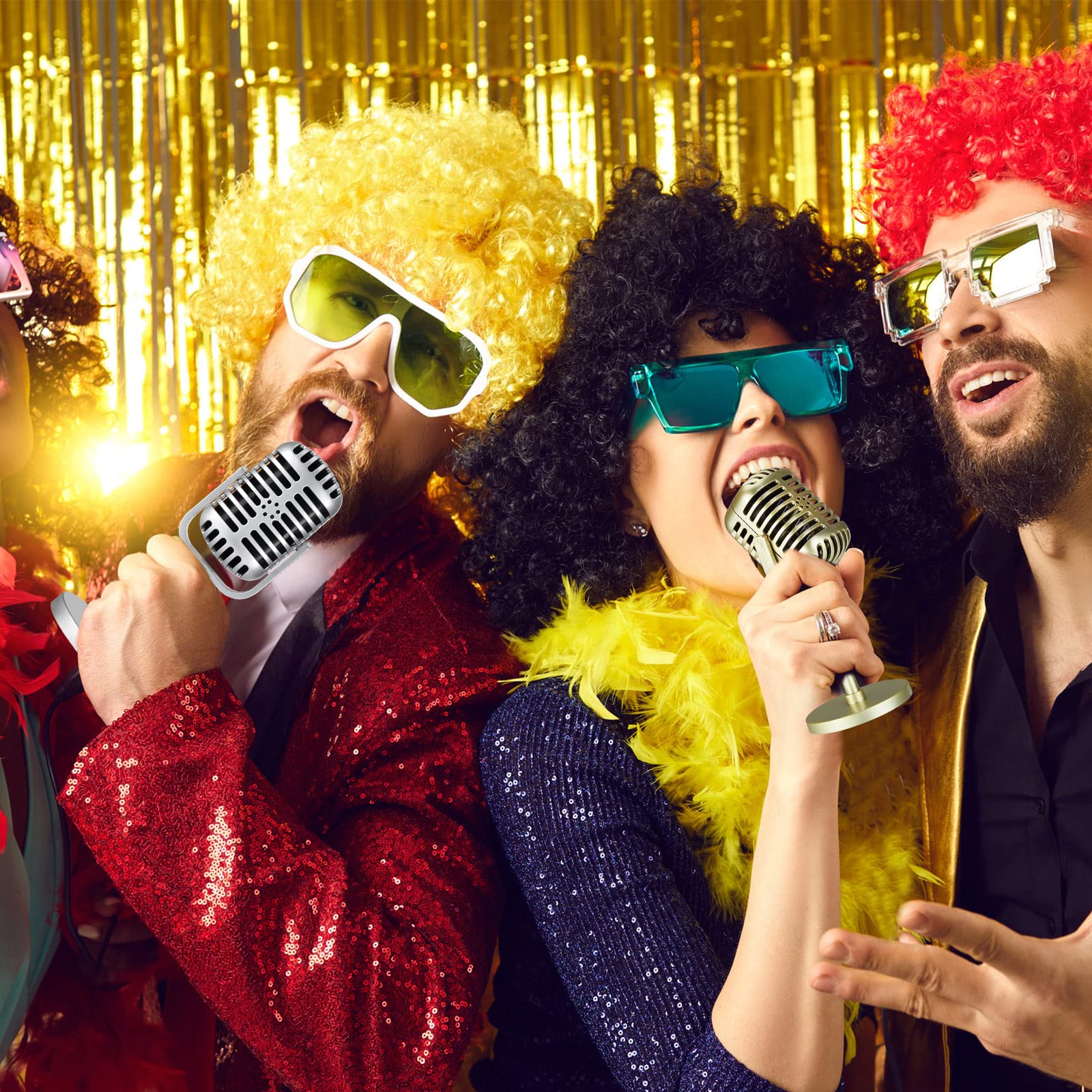 3 Pcs Retro Microphone Props Vintage Microphone Toy Prop with Stand Model Plastic Fake Microphone Antique Prop Mic for Party Role Play Stage Table Decorations, 6.5 x 3.15 x 3.15 Inch, 3 Colors