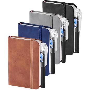 Pack of 4 Notebook A7 Small Notebook with 4 Pens 200 Pages Notepad