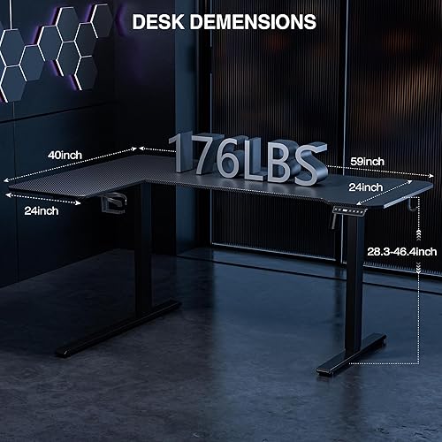 Miniatura 3 de Acrolix Escritorio eléctrico reversible de 59 pulgadas en forma de L, altura ajustable, escritorio de esquina para juegos, para oficina en casa,