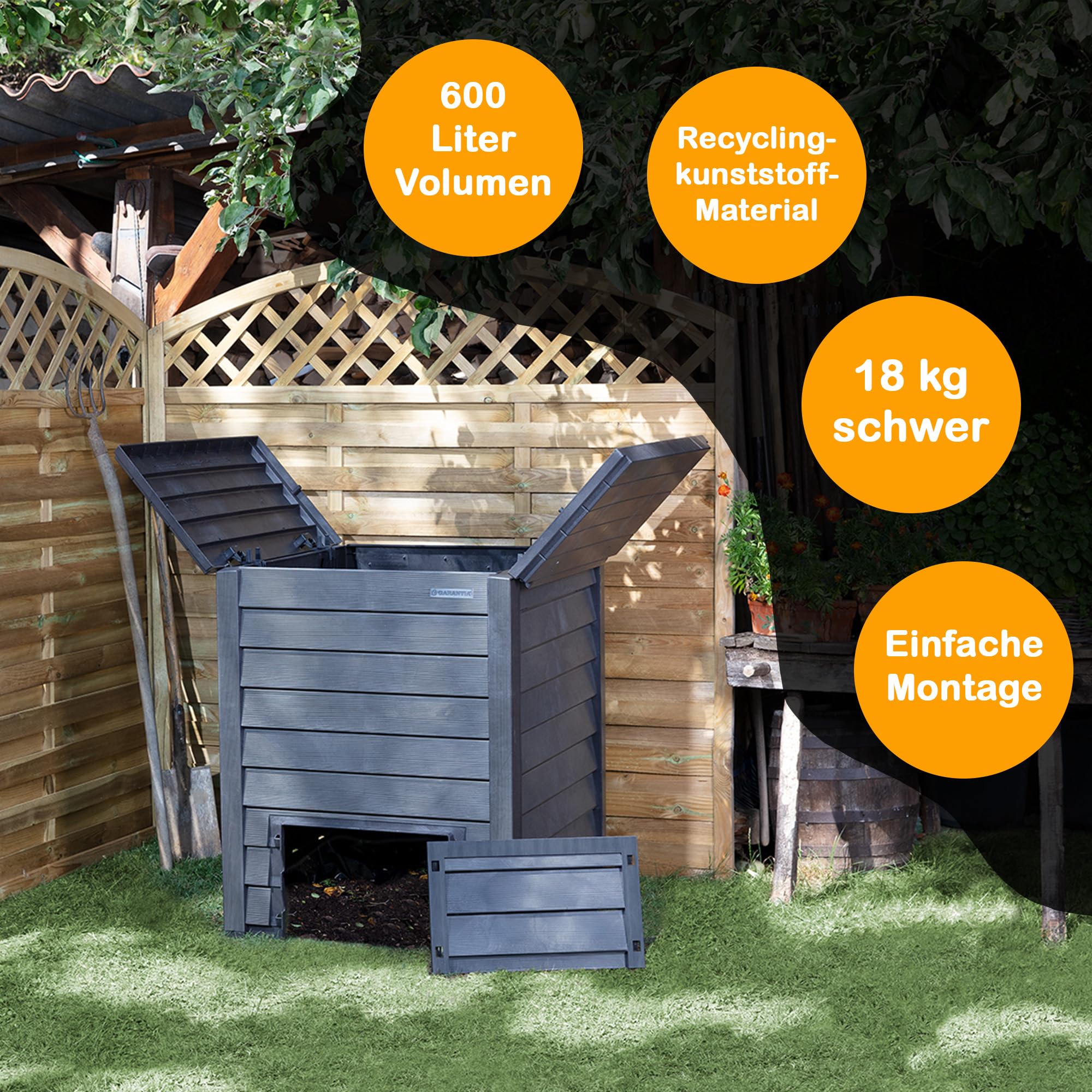 Thermo Wood Komposter 600 L, inkl. Bodengitter, Gartenkomposter aus Kunststoff anthrazit-braun