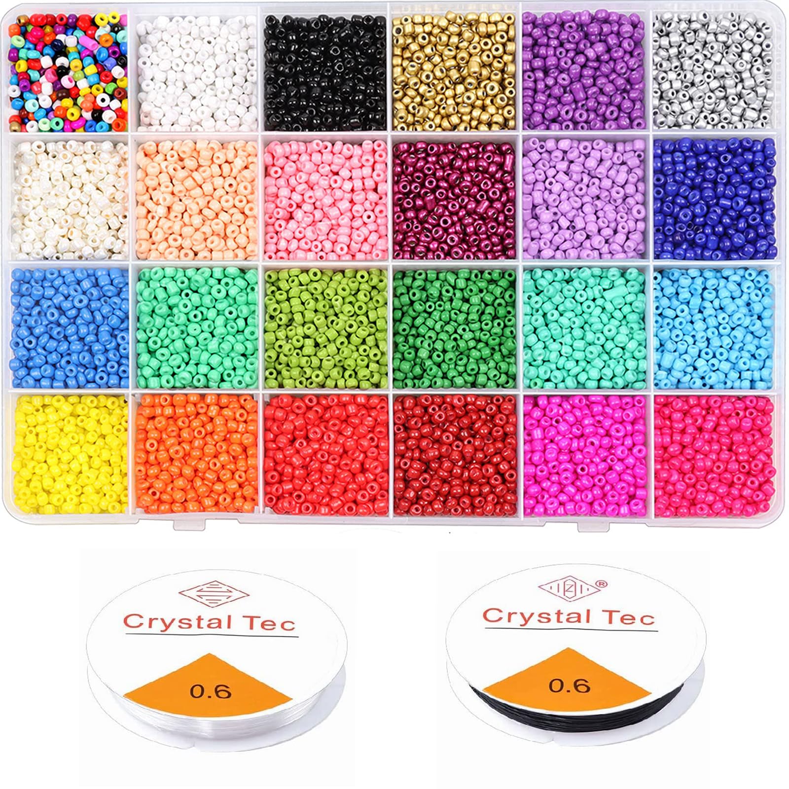 Prettme 9600pcs Glass Seed Beads for Bracelet Making Kit, 3mm 8/0 Small Colorful Glass Beads Kit for Friendship Bracelets DIY Necklace Earrings Crafting and Gifts