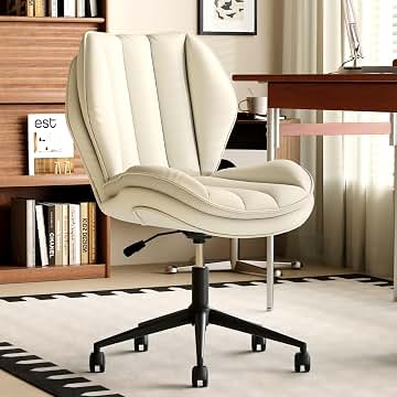 Silla de oficina sin reposabrazos, silla de oficina ergonómica con ruedas de hasta 150 kg, altura regulable, silla de oficina en casa de piel sintética, silla de escritorio (blanco)