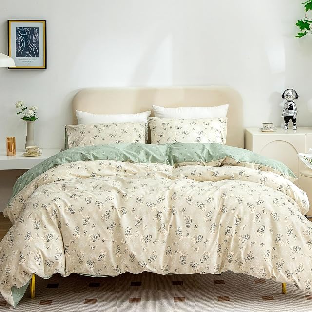 Couverture de couette florale Reine, microfibre brossée 3 pièces Floral Ensemble de lit Reine, motif fleur de jardin Couverture de couettes Reine, avec fermeture zippée, luxe doux respirant Comfy