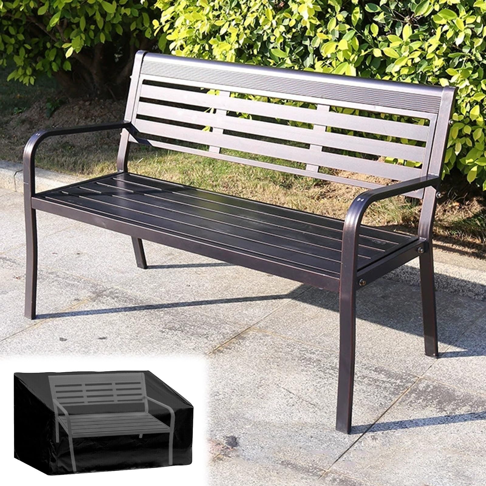 Cubierta impermeable para porche en banco de jardín al aire libre con respaldo metálico