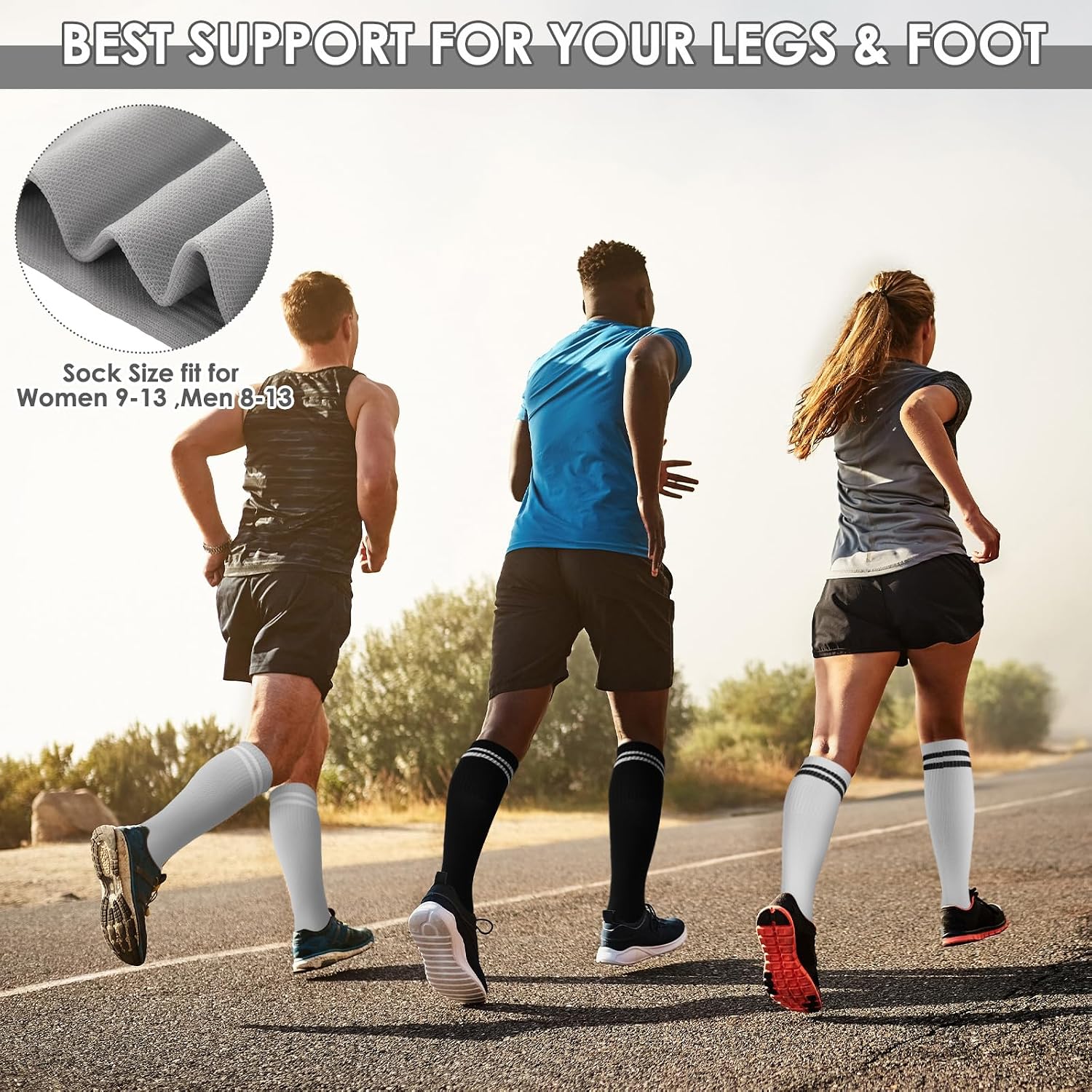 Shihanee 3 Pairs Striped Compression Socks for Men Women 15-25mmHg Circulation Knee High Athletic Socks for Support Nurse