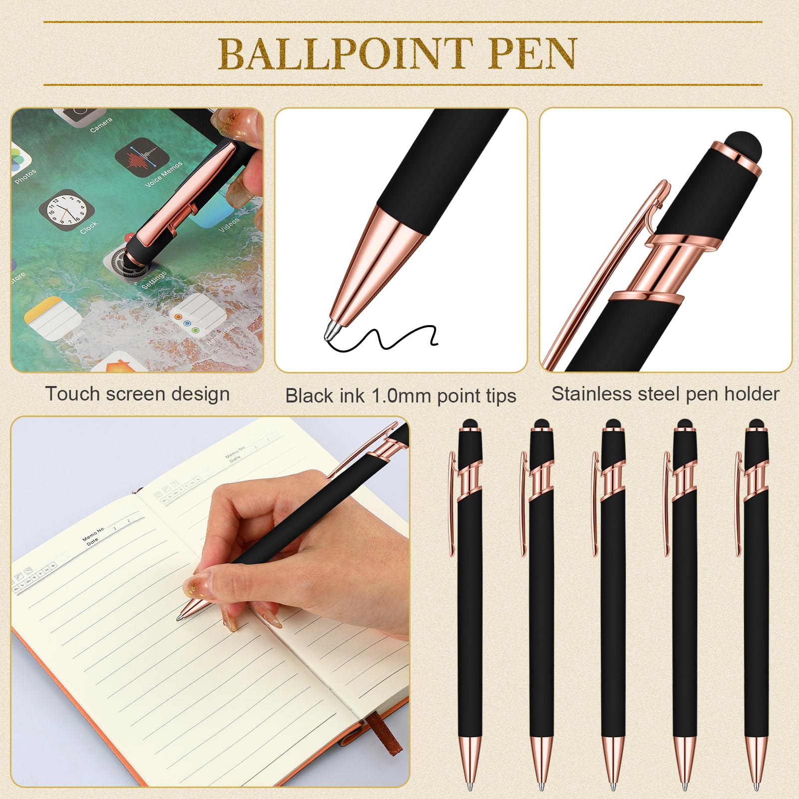 Tenare 5 Sets Inspirational Quote Gift Employee Appreciation Gift Set Includes Thank You A6 Notebooks Ballpoint Pens Pocket Notebook Journals for Teacher Coworker Colleague(Black) - Image 4