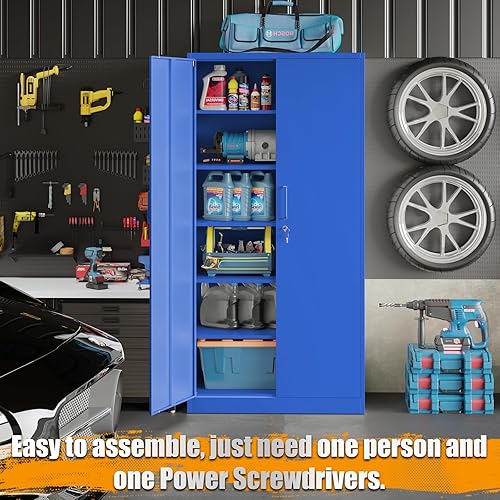 Miniatura 6 de STANI Armario de almacenamiento de metal para garaje con cerradura, archivador de acero con cerradura de 71 pulgadas, gabinete de almacenamiento de