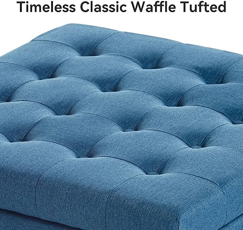 Vista 6 de BFD Mesa auxiliar otomana de almacenamiento cuadrada grande, otomana tapizada de gran tamaño con caja de almacenamiento para sala de estar