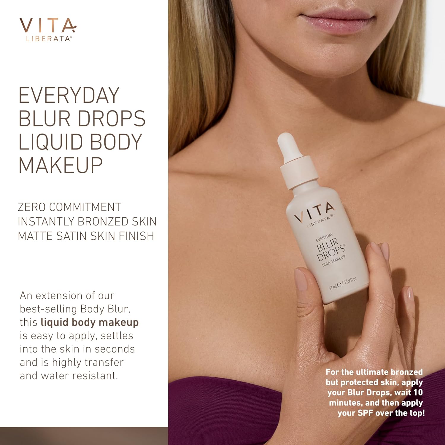 VITA LIBERATA Everyday Body Blur Drops Medium 1.59 Fl Oz, Body Makeup, Wash Off Tanning Drops, Water Resistant, Matte Satin Skin Finish