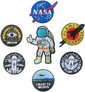7 Pieces Space Theme Patch Set NASA/I Want to Leave The Earth/Trust No One/I Want to Believe/I Want to Leave/Planet Express/Astronaut Embroidered Applique Emblem Badge Patch