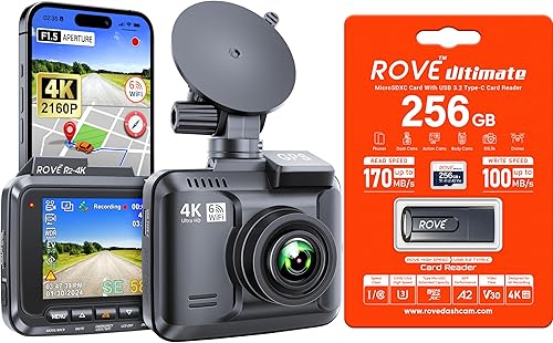 ROVE Cámara de tablero R2-4K Tarjeta Micro SD de 256 GB