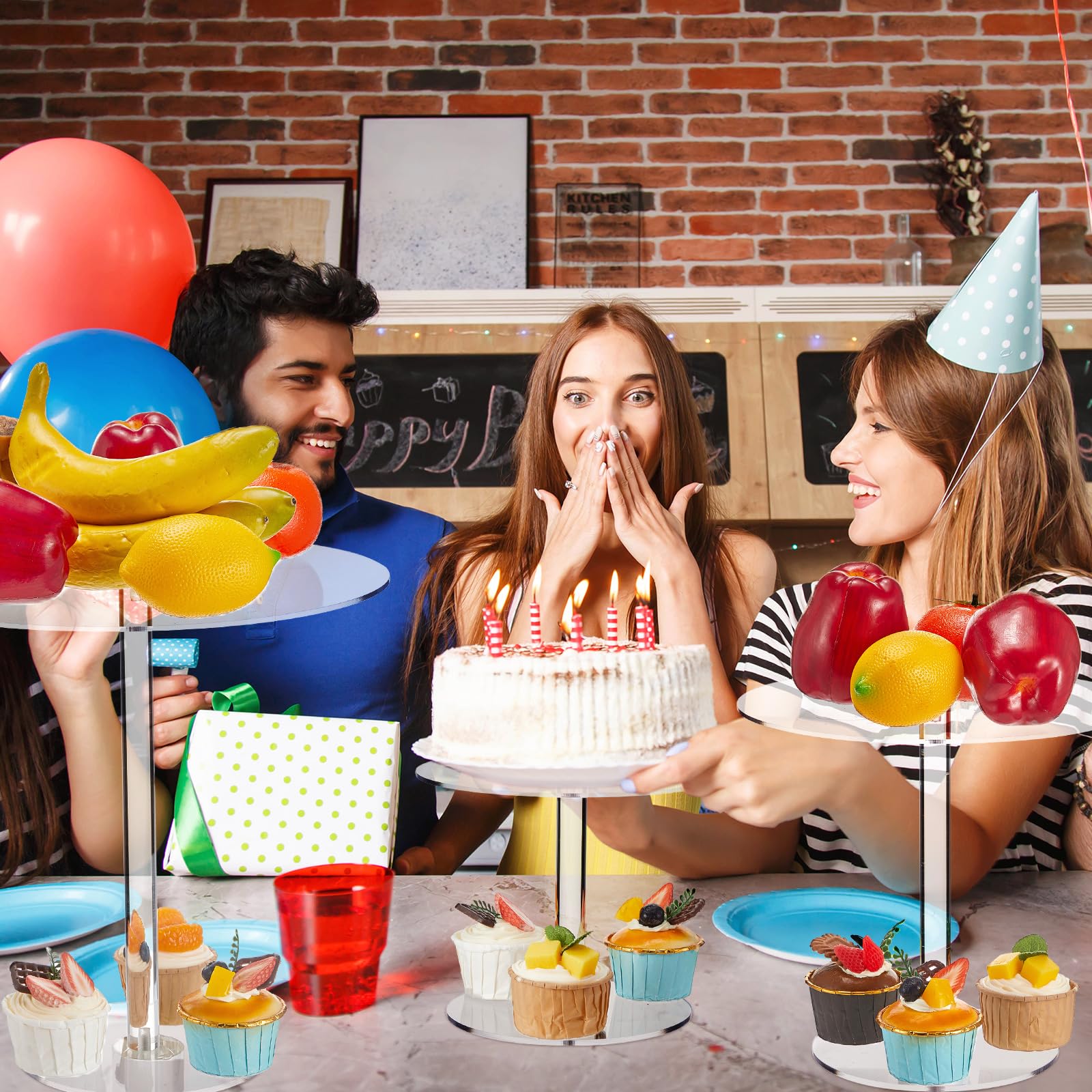 Hsei Lot de 6 présentoirs à gâteaux ronds en acrylique transparent | Ensemble de présentoirs à étages pour mariage, fête d'anniversaire, événement, plateau de présentation, desserts, pizzas