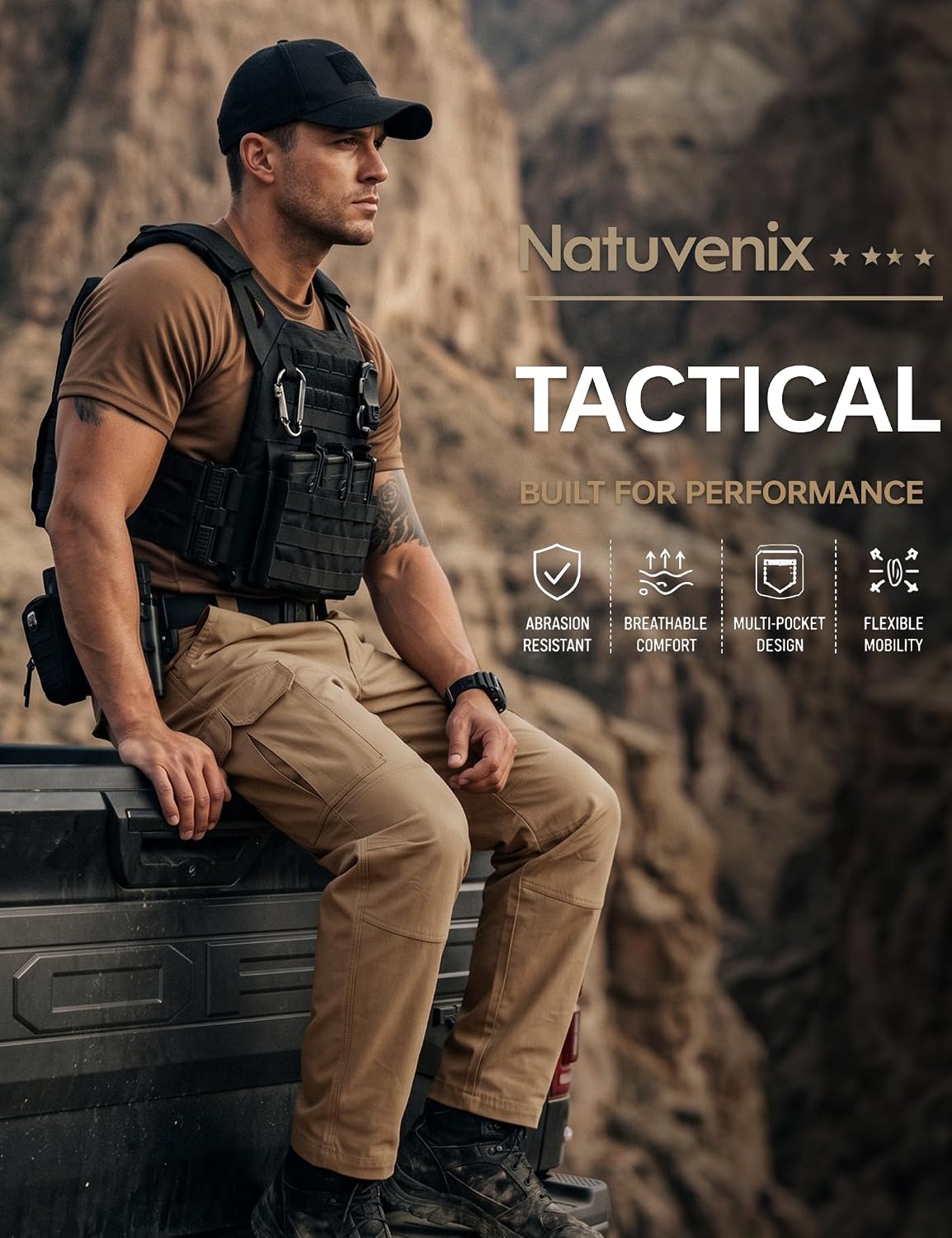 NATUVENIX Men's Tactical Pants Ripstop Cargo Work Pant Water Resistant